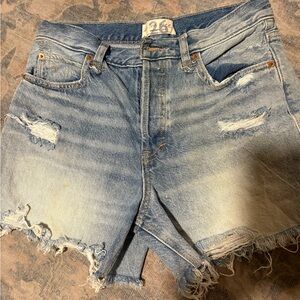 We The Free Blue Distressed Jean Shorts